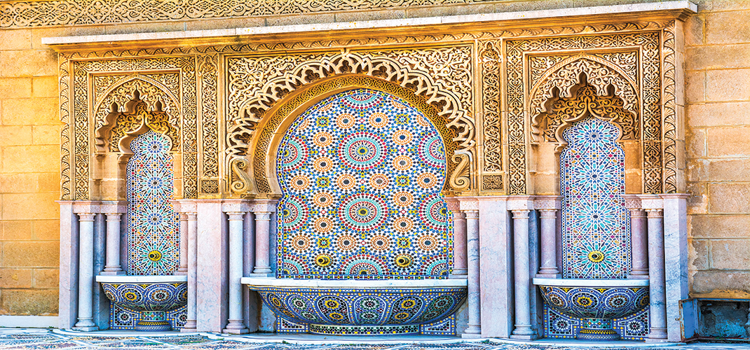 Decorated fountain with mosaic tiles, Rabat, Morocco