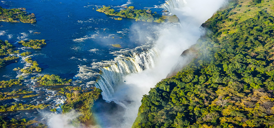 Aerial view of the Victoria Falls, Waterfall on Zambezi River, Zimbabwe
