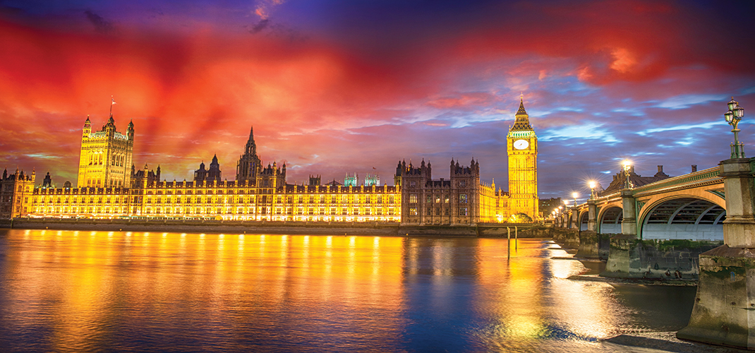 Sunset over Palace of Westminster, London, England