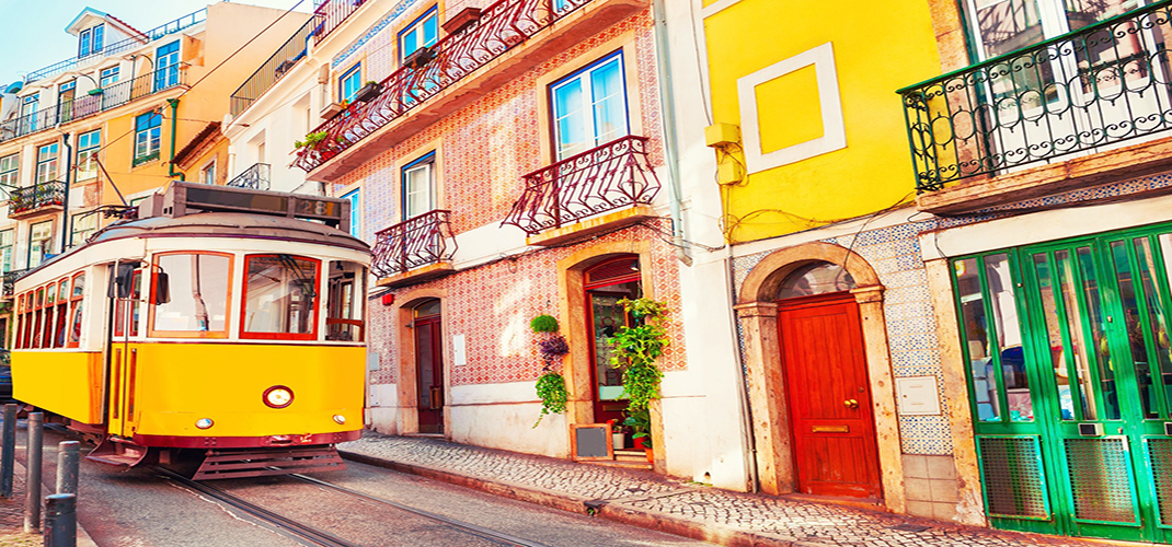 Yellow Vintage Tram, Lisbon, Portugal